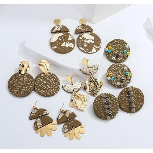 AENSOA Geometric Handmade Foil Polymer Clay Earrings Vintage Irregular Metal Long Dangle Drop Earrings for Women Jewelry Gifts