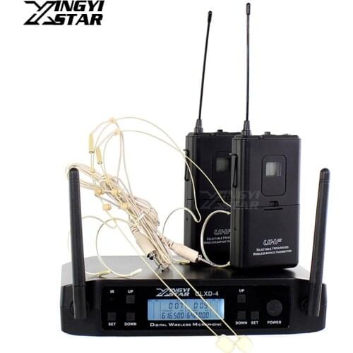 GLXD10 GLXD4 600-650Mhz UHF Wireless Microphone Professional Karaoke System 2 Headset Headworn Mic 2 Channel Cordless Receiver