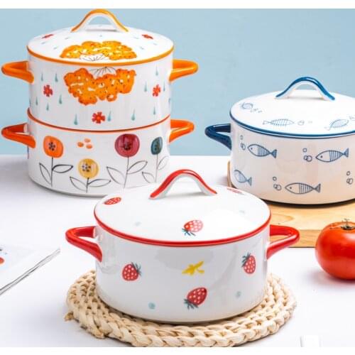 10 inch Ceramic Dessert Stew Pot With Lid Nordic Style Creative Noodle Bowl Soup Bowl Ramen Bowl Household Rice Bowl Dinnerware