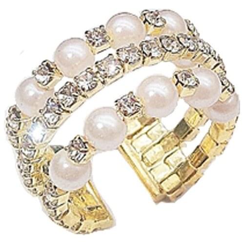 Imitation Pearl Rings for Women Shining Rhinestone Open Adjustable Ring Femme 2019 Fashion Jewelry Knuckle Ring Female Gift