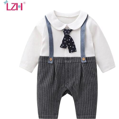 LZH 2021 Gentleman Romper For Newborn Long Sleeve Spring Infant Baby Boys Clothes Splicing Toddler Bodysuit Cute Baby Jumpsuit