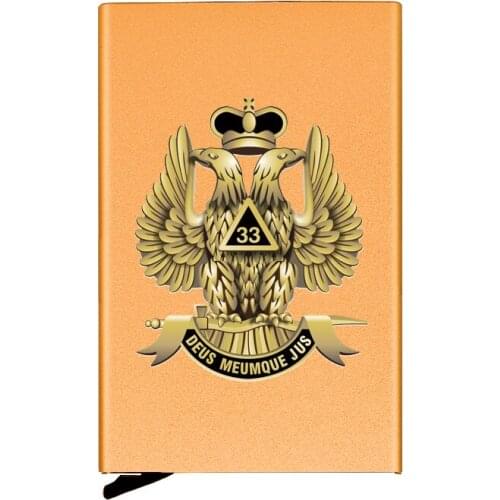 Fashion Classic Deus Meumque Jus 33 Masonic Printing ID Credit Card Holder Mini Rfid Wallet Automatic Pop up Bank Card Case