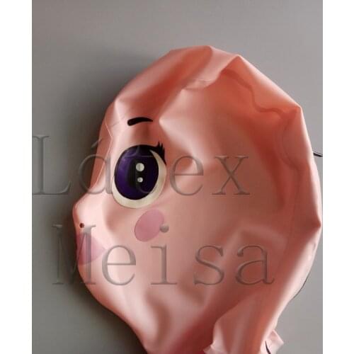 Cartoon fetish 100% natural latex masks open nostrils with back zip for women
