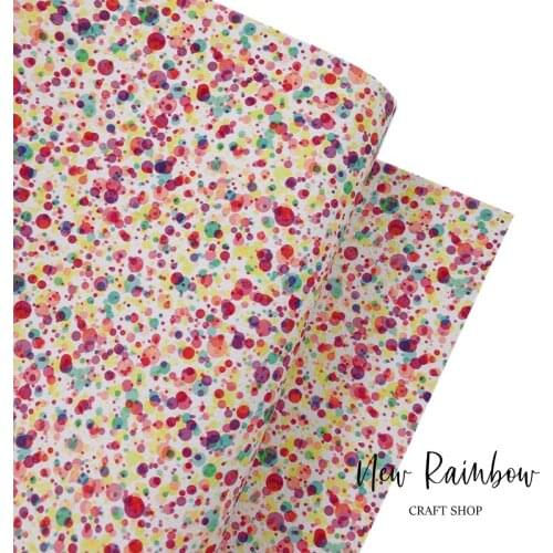 New Rainbow Colorful Confetti Printed Artisan Faux Leathere In 30x138cm/Roll For DIY Baby Bows, Shoes, Bags, Homedeco, Crafts