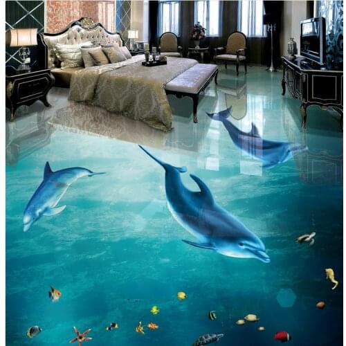 Photo wallpaper mural floor ocean dolphin 3D wall murals wallpaper floor PVC waterproof floor Home Decoration