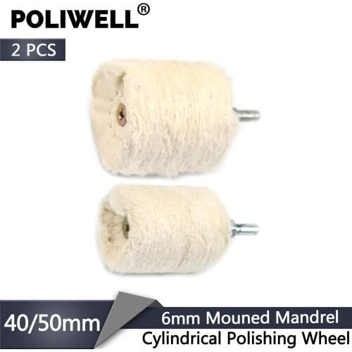 POLIWELL 2PCS 40/50mm Cylindrical Cotton Polishing Pad Buffing Wheel Grinding Head for Metal Glass Automotive Cleaning Polishing