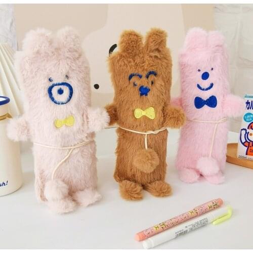 Cute cartoon animal shape roller pen curtain plush embroidery pencil case student stationery storage bag