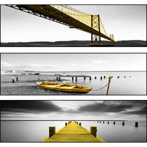 Modern minimalist black and white canvas painting wall art landscape print poster and picture decoration in living room bedroom