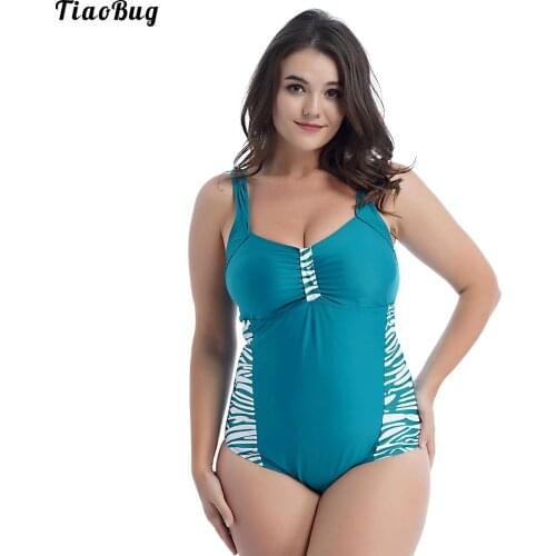 TiaoBug Summer Women Plus Size One-Piece Jumpsuit Swimwear Straps V Neck Bowknot Removable Pads Without Rims Beach Swimwear