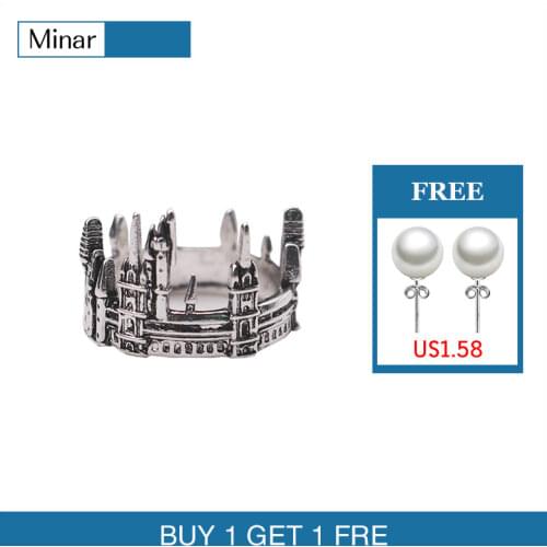 Vintage European Old Castle Rings For Men Women Antique Sliver Plated Carving Gothic Church Finger Rings Festival Jewelry Gifts