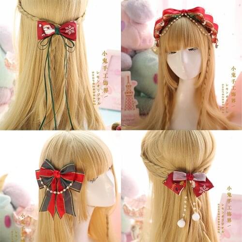 Handmade Christmas Star Pearl Bow Lolita Hairpin Hairpin kc Headwear Lolita Red Hair Accessories Headband
