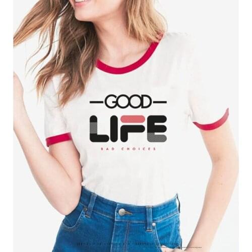 Good Life Vintage Women Tshirt Cotton Basic Short Sleeve Letter Print Tops Harajuku Summer Tumblr T shirt Women Contrast Color