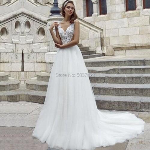 Illusion O Neck Sexy Wedding Dresses 2020 Floor Length Lace Appliques Sleeveless Backless Bridal Dress Vestido De Noiva Long