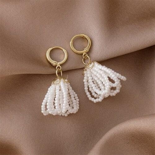 2021 New Japan Handmade Simulated Pearl Beaded Tassel Dangle Earrings For Women Fashion Jewelry Party Pendientes Mujer