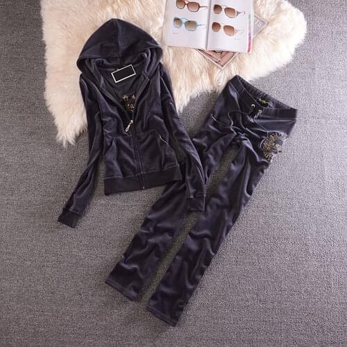 Spring/Fall 2021 Velvet Tracksuit Two Piece Set Women Sexy Hooded Long Sleeve Top And Pants Bodysuit Suit Runway Fashion