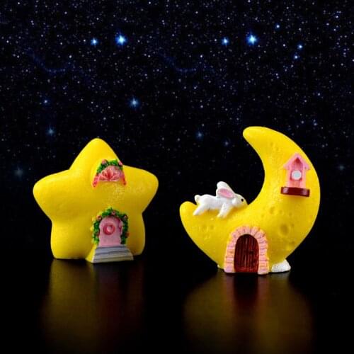 1PC New Moon Sun Star Cloud Shaped House Resin Craft Figurines Doll House Fairy World Miniature Bonsai Ornaments
