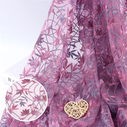 2yards/Pack Purple Embroidery Leaves Flower Mesh Lace Fabric DIY Lady Dress Curtain Decoration Sewing Accessoires V2825