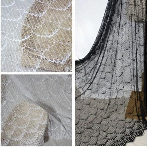 3M/Lot Width 150CM Wave Pattern Eyelash Lace Fabric Dress Bottoming Shirt Wedding Dress Veil Accessories White Black