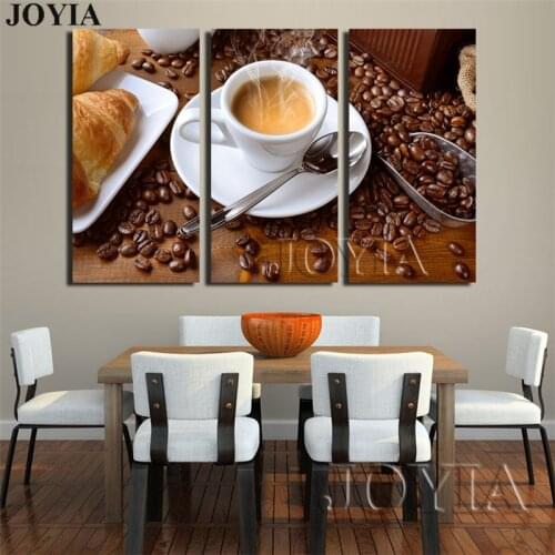 3 Piece Wall Art Canvas Print Hot Coffee And Bread Painting Beans Drink For Home Cafe Shop Kitchen Wall Decoration Not Framed