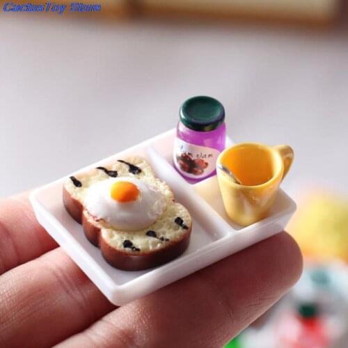 5pcs Dollhouse MIniature Toast Bread Jam Dinner Plate Cup Spoon For Blyth Barbies Doll House Play Kitchen Accessoreis