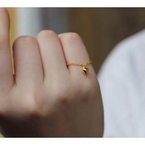 999 Solid 24K Yellow Gold Ring Lucky Heart Ring