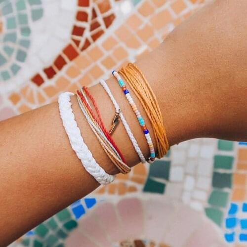 Bohemian Handmade Colorful Weave Woven Rope Wax String Lightning Beads Bracelets Multi Layer Strand Bracelets for Women Jewelry