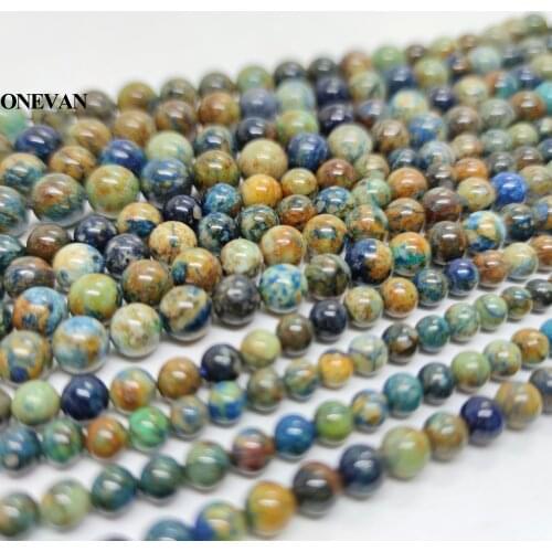 ONEVAN Natural A Chrysocolla Azurite Beads Smooth Round Stone Bracelet Necklace Jewelry Making Diy Accessories Gift Design