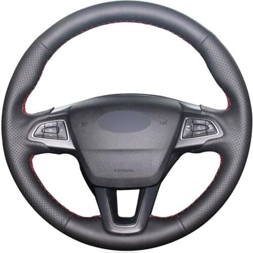 Black PU Faux Leather DIY Car Steering Wheel Cover for Ford Focus 3 2015-2018 Kuga 2016-2019 Escape C-MAX Ecosport 2018-2019