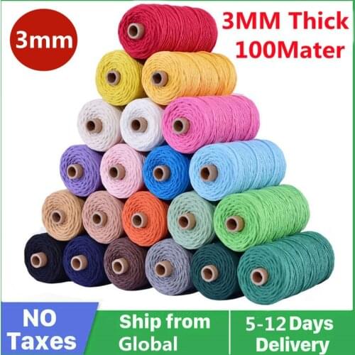 3mm Colorful Cotton Rope Twisted Craft Macrame String DIY 100% Cotton Thread Rope Home Wedding Decoration Supply 100M/110yards