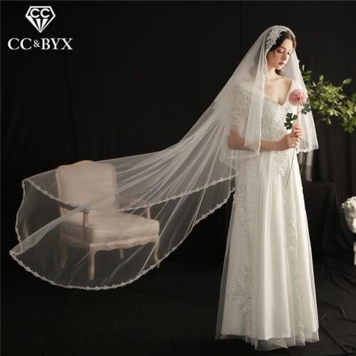 CC Hair Veil 100% Handmade Wedding Accessories for Women Bridal Long Design Cathedral Luxury Flower Shape White Ivory Tulle V654