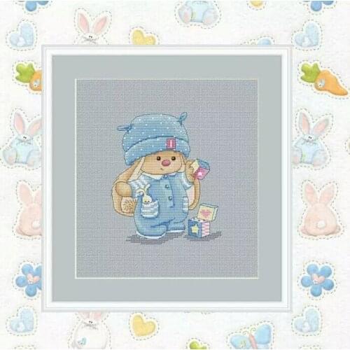 FF Counted Cross Stitch KitBonnie Rabbit - Rabbit Playing with Building Blocks 1 Needlework For Embroidery 14ct Cross Stitch