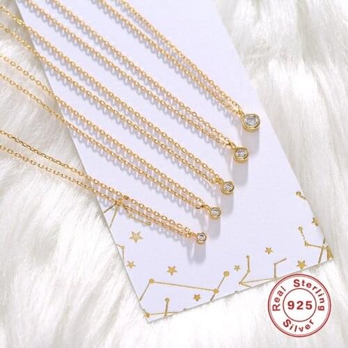 GS 925 Sterling Silver Shiny Round Zircon Pendant Necklaces Chain Choker Statement Necklace For Women Collares Jewelry Gift