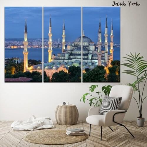 Canvas Painting Sultan Ahmed Mosque at night 3 Pieces Wall Art Painting Modular Wallpapers Poster Print living room Home Decor