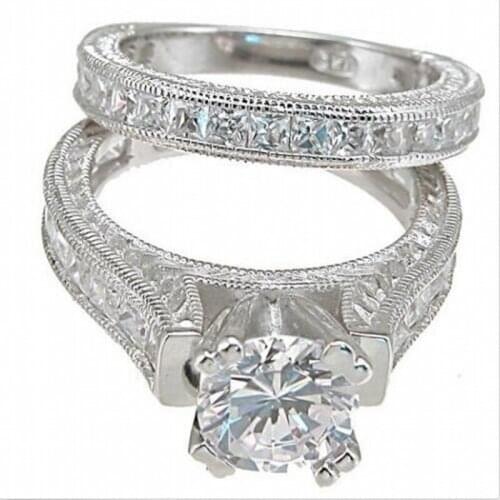 Classical 14KT GOLD filled Wedding Ring Finger set 2-in-1 Princess-cut 6*6mm Diamant cz Rings for Women Vintage Shiny Jewelry