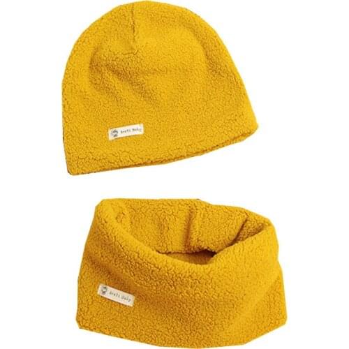 New Spring Autumn Winter Cotton Knit Childrens Hat Collar 2pc Set Boys and Girls Hats Set Baby Solid Color Scarf Cap two-piece