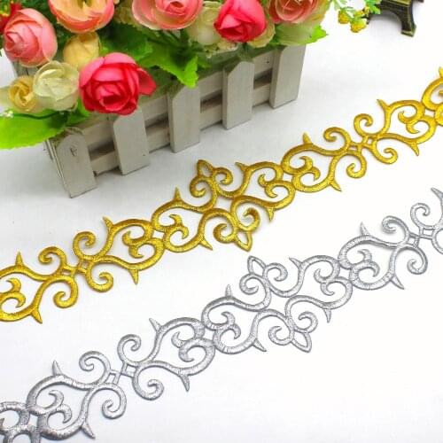 1 Yard Cosplay Lace Appliqued Gold Embroidered Trims Diy Costume Braid Iron On Vintage Gold And Silver Venise Sashes 6.6cm Wide