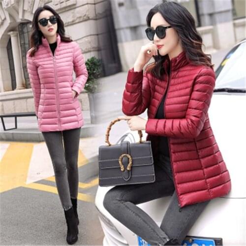 Lightweight Cotton-Padded Jacket Womens 2020 Autumn Winter Fashion New Style Stand-Up Collar Long-Sleeved Slim Coat Trendy 266