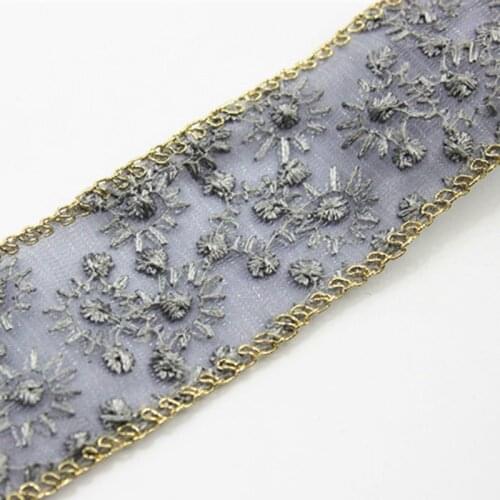 Sisi Crafts Tape 4cm Grey Gold Embroidered Ribbon Lace Trim Riband Bias Piping Trim DIY Hair Bow Garment Sewing Applique Accesso