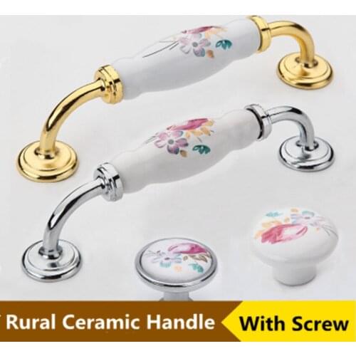 Fashion Rural Ceramic Wardrobe Kitchen Cabinet Furniture Door Handle Gold Silver Drawer Shoe Cabinet Cupboard Dresser Knob 5"