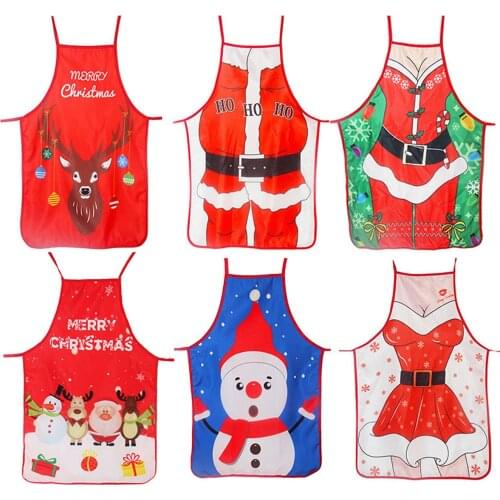 Men Women Christmas Aprons Funny Cartoon Print Adjustable Kitchen Cooking Apron Xmas Aprons
