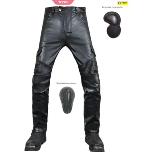 Black Leather Motorcycle Pants Mens Windshield Waterproof Rider Genuine Leather Full Grain Leather Pants