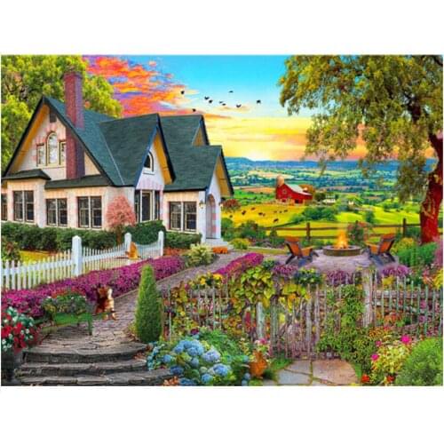 Scenery mosaic embroidery craft flower cabin diamond painting kit bead picture wall paper rhinestones drawing christmas gift new
