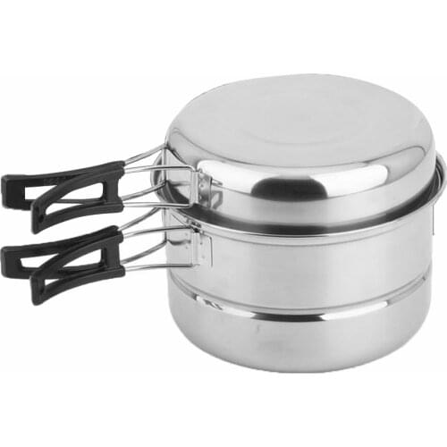 3pcs Pan Set Stainless Steel Plate Stacking Pots Hiking Picnic Pot Camping Cookware Picnic Cooking Bowl Pot Kitchen Utensils