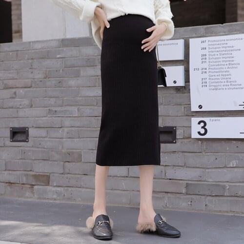 Maternity wear Half body skirt autumn and winter knit stomach lift bag hip step skirt long section thick wool skirt