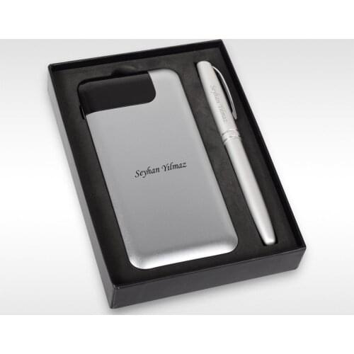 Personalized Pb-198 10000mAh Quick charger Gray Powerbank and Pen Set Powerbank Portable External battery For Smart Phone Charger