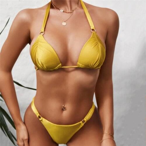 Sexy Yellow Halter Bikinis 2021 Mujer Swimwear Women Swimsuit Brazilian Thong 2 Piece Bikini Set Bathing Suit Beachwear Biquini