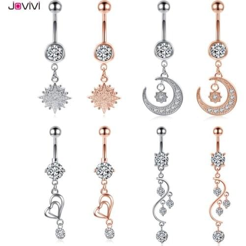 Jovivi Women Sexy Heart Navel Piercing Stainless Steel Rhinestone Navel Belly Button Rings 14Ga Belly Button Piercings Jewelry