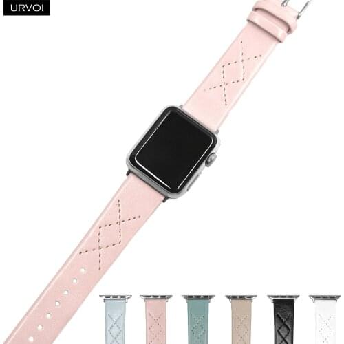 URVOI band for Apple Watch series 6 5 4 3 2 SE PU leather Diamond stitching strap for iWatch classic pin buckle wrist for iWatch