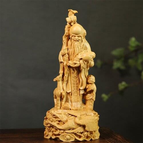 Boxwood 20CM Longevity God Sculpture Elder Birthday Gift Solid Wood Myth Statue Buddha Statue Home Decor