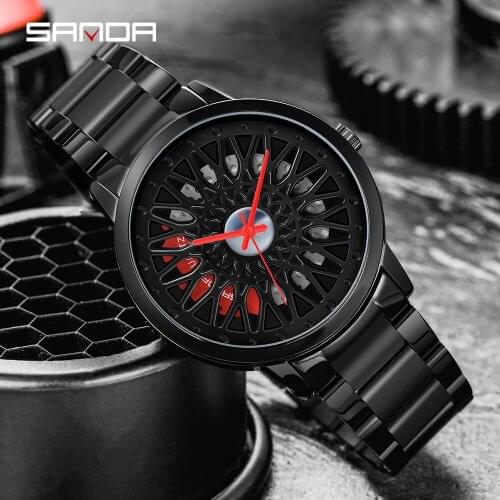 SANDA 2021 Casual Unique Trendy Mens Watch All-steel Wheel Design Series Mens Quartz Watch Waterproof Brand Luxury Clock 1060